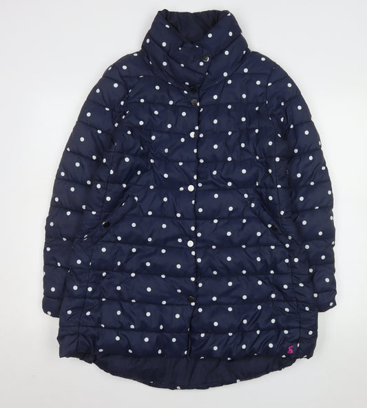 Joules Womens Blue Polka Dot Mid-Length Puffer Coat Size 10
