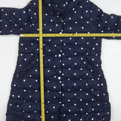 Joules Womens Blue Polka Dot Mid-Length Puffer Coat Size 10