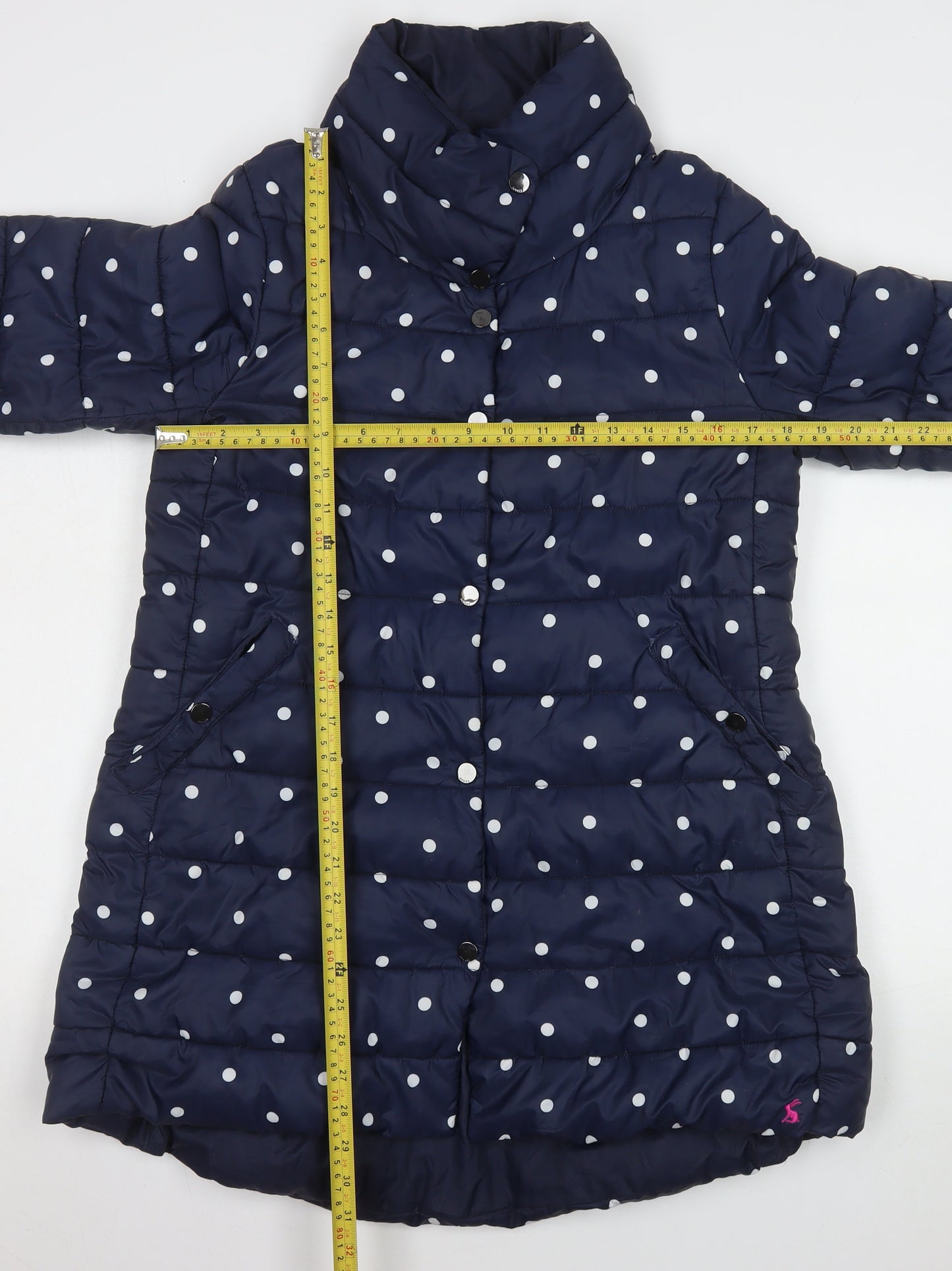Joules Womens Blue Polka Dot Mid-Length Puffer Coat Size 10