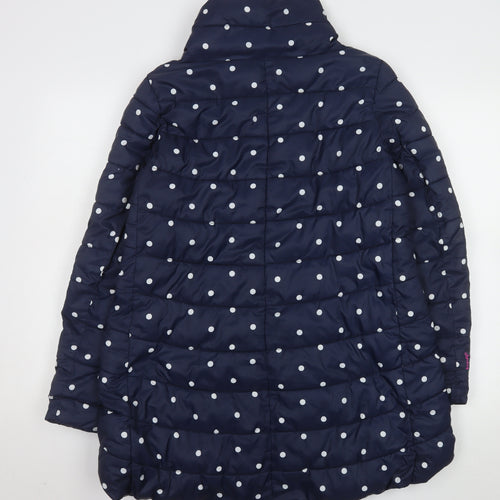 Joules Womens Blue Polka Dot Mid-Length Puffer Coat Size 10