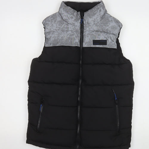 F&F Boys Black Puffer Waistcoat 13-14 Years Lined Insulated Bodywarmer