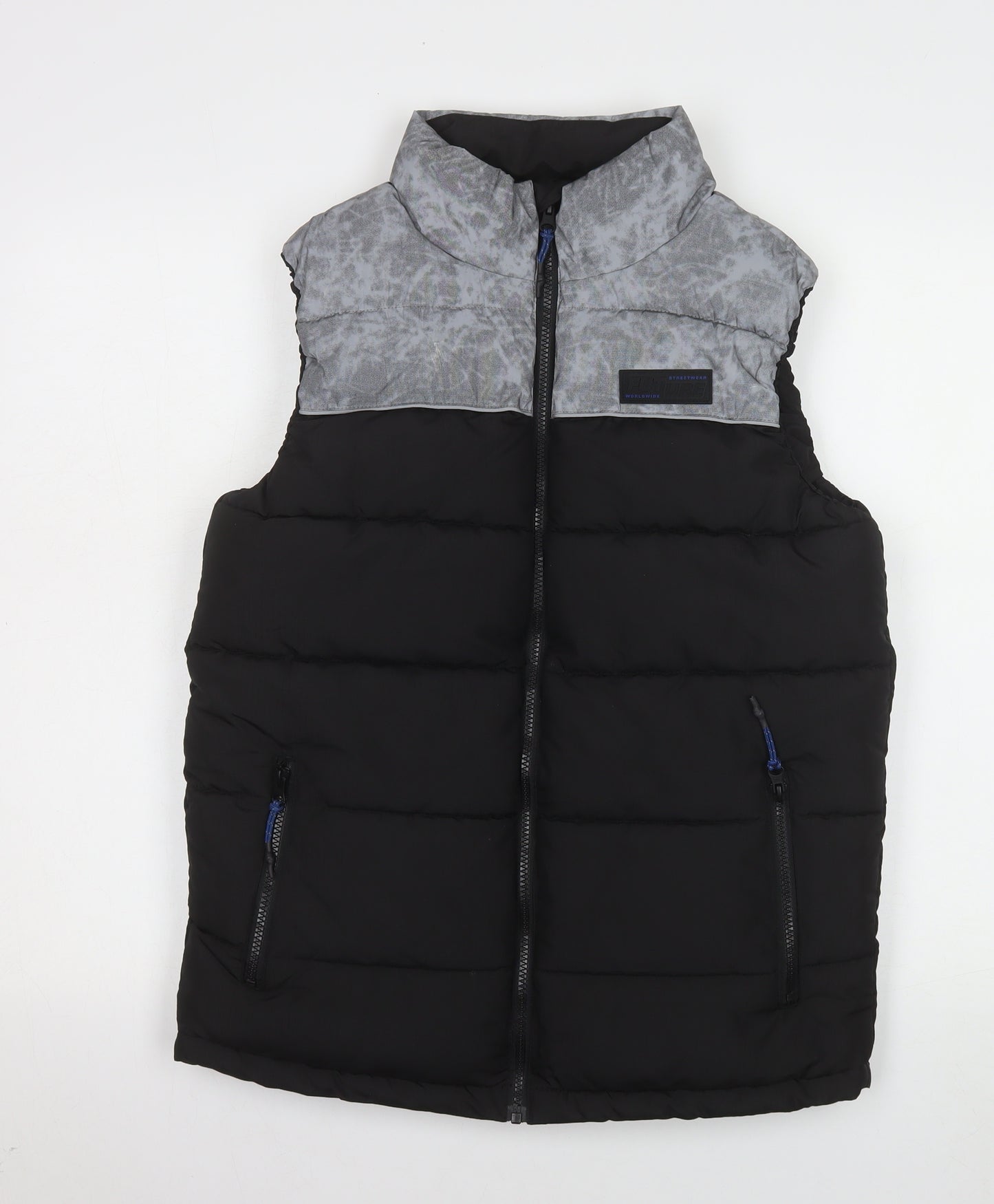 F&F Boys Black Puffer Waistcoat 13-14 Years Lined Insulated Bodywarmer