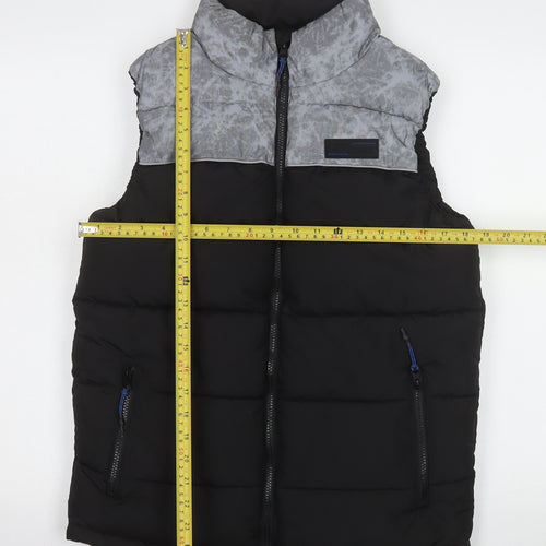 F&F Boys Black Puffer Waistcoat 13-14 Years Lined Insulated Bodywarmer