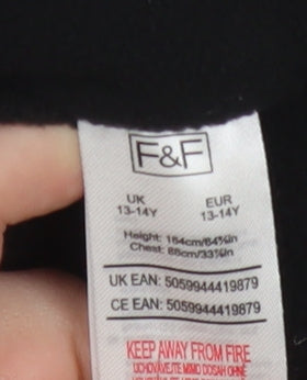 F&F Boys Black Puffer Waistcoat 13-14 Years Lined Insulated Bodywarmer