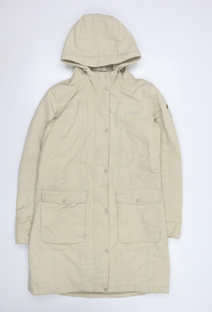 Regatta Womens Beige Hooded Waterproof Long Rain Coat UK 10