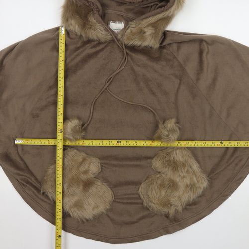 Next Women Brown XS Hooded Faux Fur Trim Fleece Robe Poncho