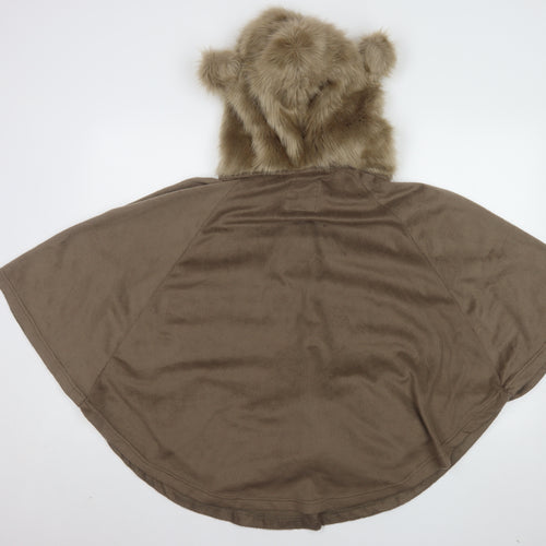 Next Women Brown XS Hooded Faux Fur Trim Fleece Robe Poncho