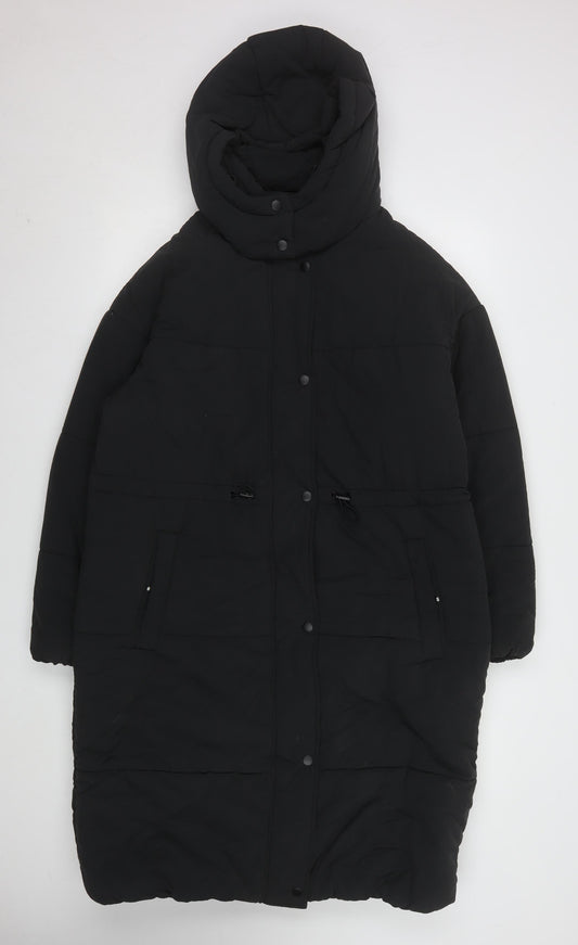Marks and Spencer Womens Black Size 12 Long Hooded Puffer Coat