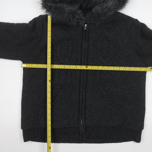 TU Women Black Faux Fur Hooded Knit Jacket Size 20