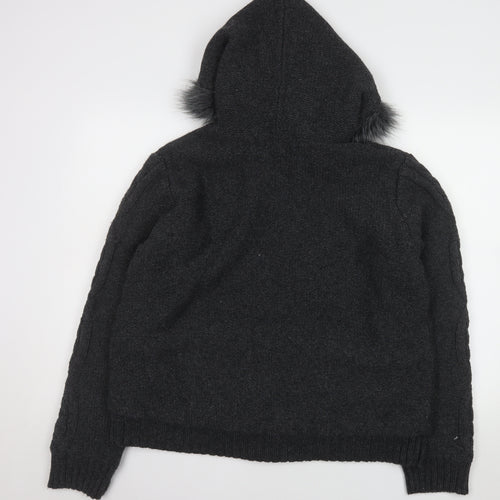 TU Women Black Faux Fur Hooded Knit Jacket Size 20