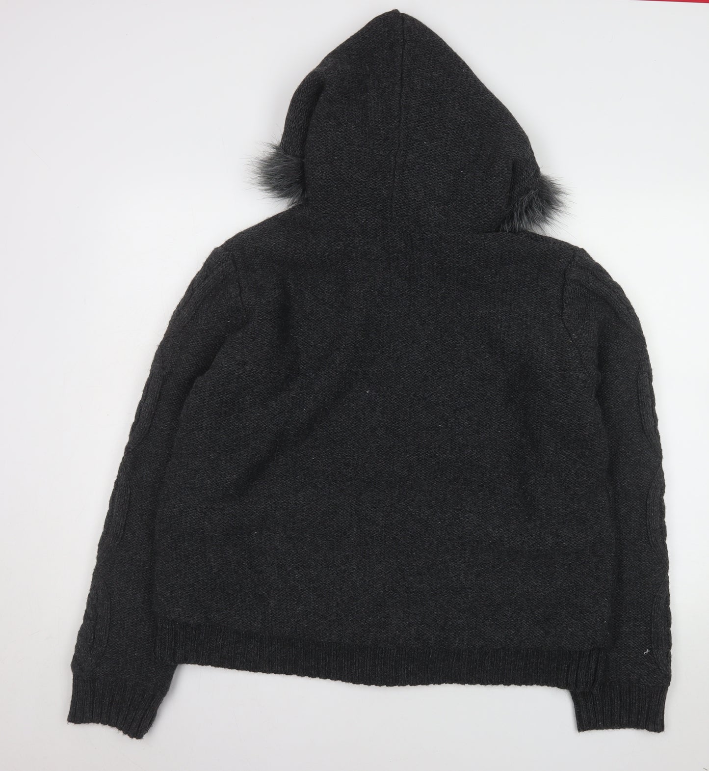 TU Women Black Faux Fur Hooded Knit Jacket Size 20