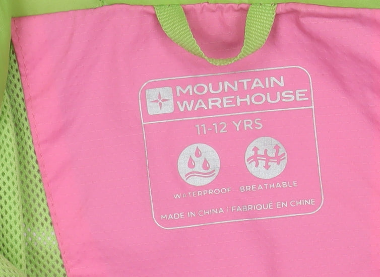 Mountain Warehouse Girls Pink Waterproof Hooded Rain Coat Jacket 11-12 Years