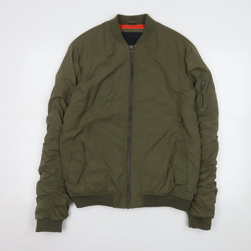 Indigo Men's Khaki Nylon Bomber Jacket Size S Lightweight Lined Zip