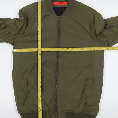 Indigo Men's Khaki Nylon Bomber Jacket Size S Lightweight Lined Zip