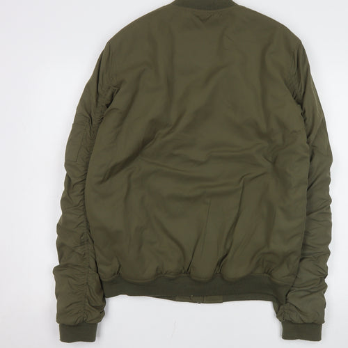 Indigo Men's Khaki Nylon Bomber Jacket Size S Lightweight Lined Zip