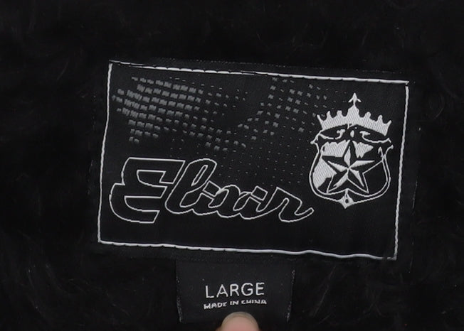 Elvor Men Black L Full Zip Fleece Lined Basic Jacket