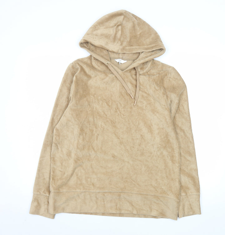 Cotton Traders Women Beige Pullover Hoodie Size 14 Corded Soft Warm Top