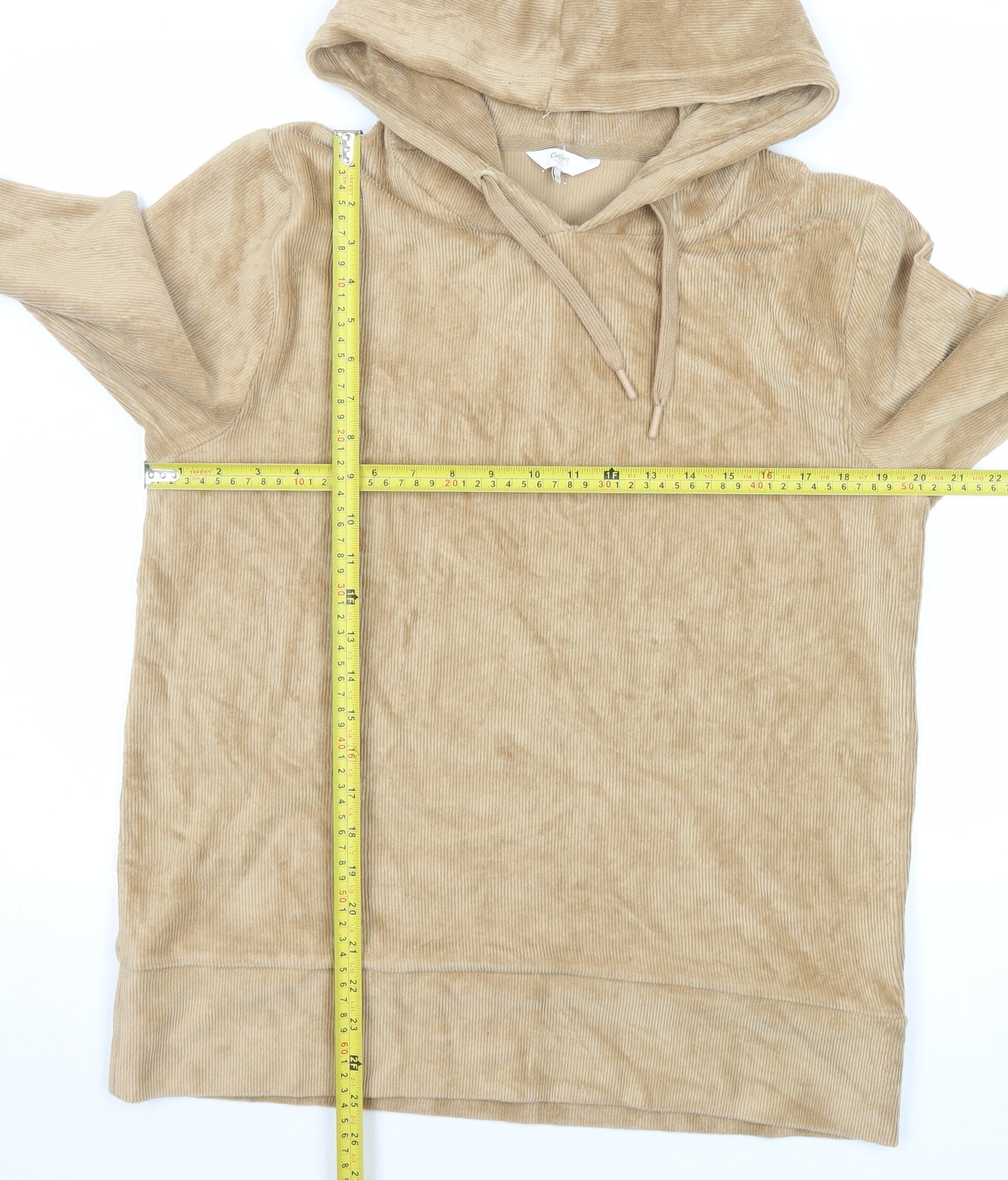 Cotton Traders Women Beige Pullover Hoodie Size 14 Corded Soft Warm Top