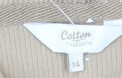 Cotton Traders Women Beige Pullover Hoodie Size 14 Corded Soft Warm Top