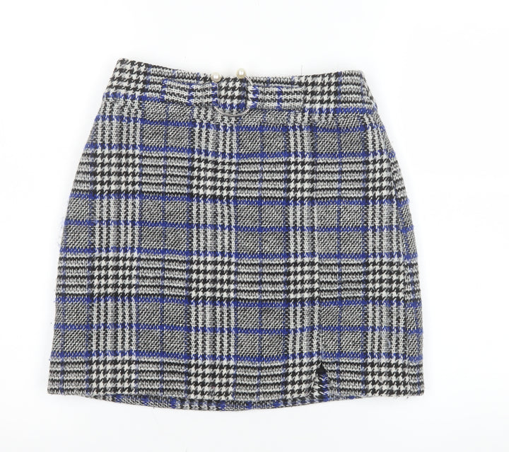 ASOS Women’s Blue Plaid Tweed Short Skirt UK 8 Lined Preppy Style