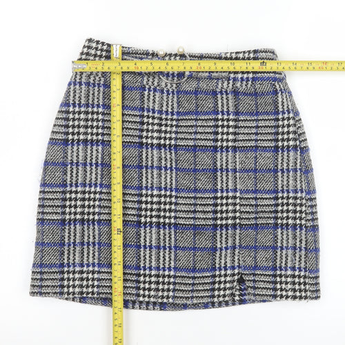 ASOS Women’s Blue Plaid Tweed Short Skirt UK 8 Lined Preppy Style