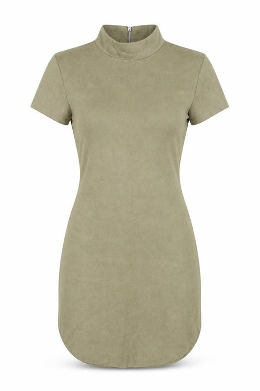Front view of AX Paris Women Green Short Sleeve High Neck Bodycon Dress, size 8