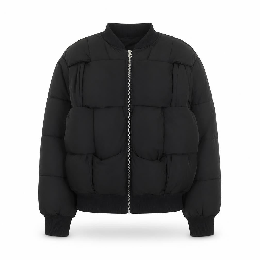 Front view of Collusion Women's Black, size 12, Puffer Bomber Jacket