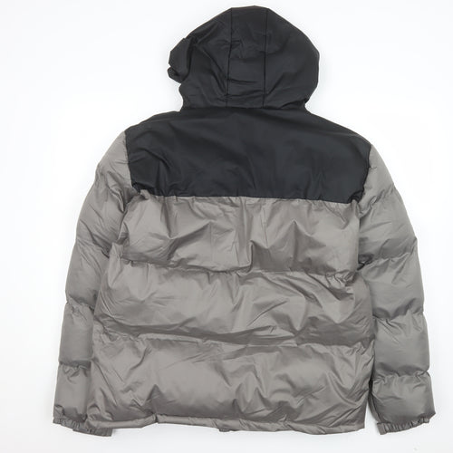 boohooMAN Men’s Grey Black Hooded Puffer Jacket 2XL Winter Coat