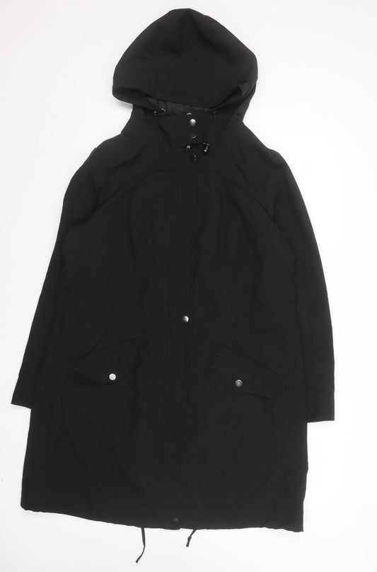Marks and Spencer Women Black Hooded Long Parka Coat Size 16