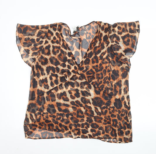 Marks and Spencer Women Brown Animal Print Wrap Blouse Size 20