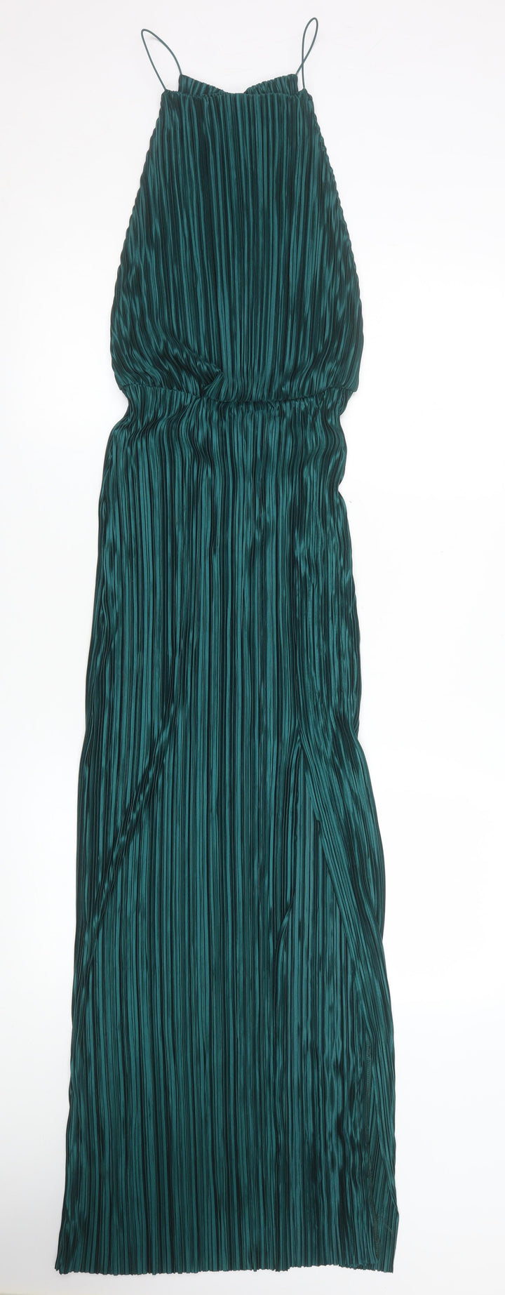 Boohoo Women Green Pleated Satin Slip Maxi Dress Size 10