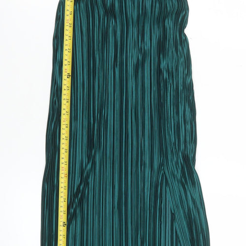 Boohoo Women Green Pleated Satin Slip Maxi Dress Size 10