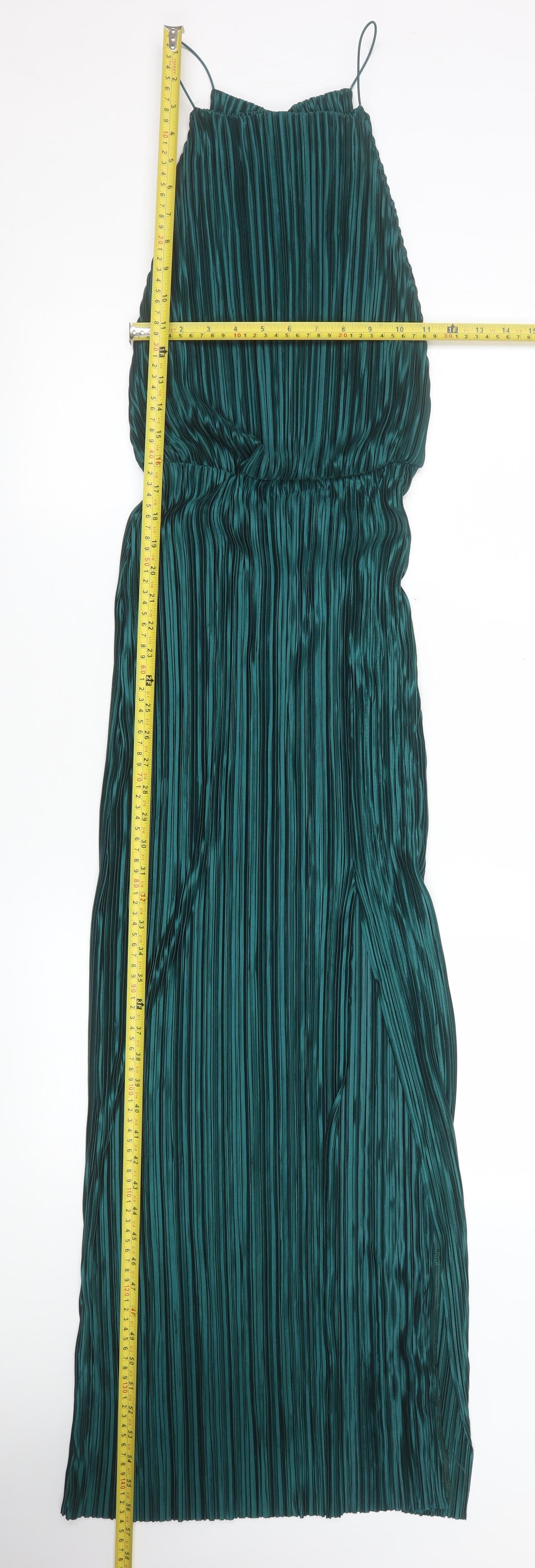 Boohoo Women Green Pleated Satin Slip Maxi Dress Size 10