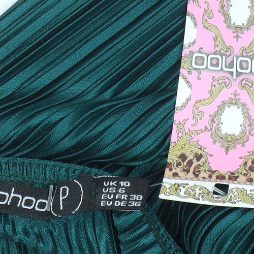 Boohoo Women Green Pleated Satin Slip Maxi Dress Size 10