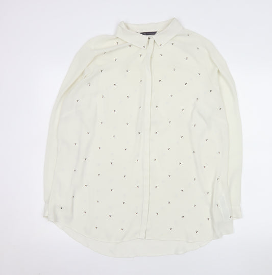 Marks and Spencer Women Ivory Collared Long Sleeve Blouse UK 18