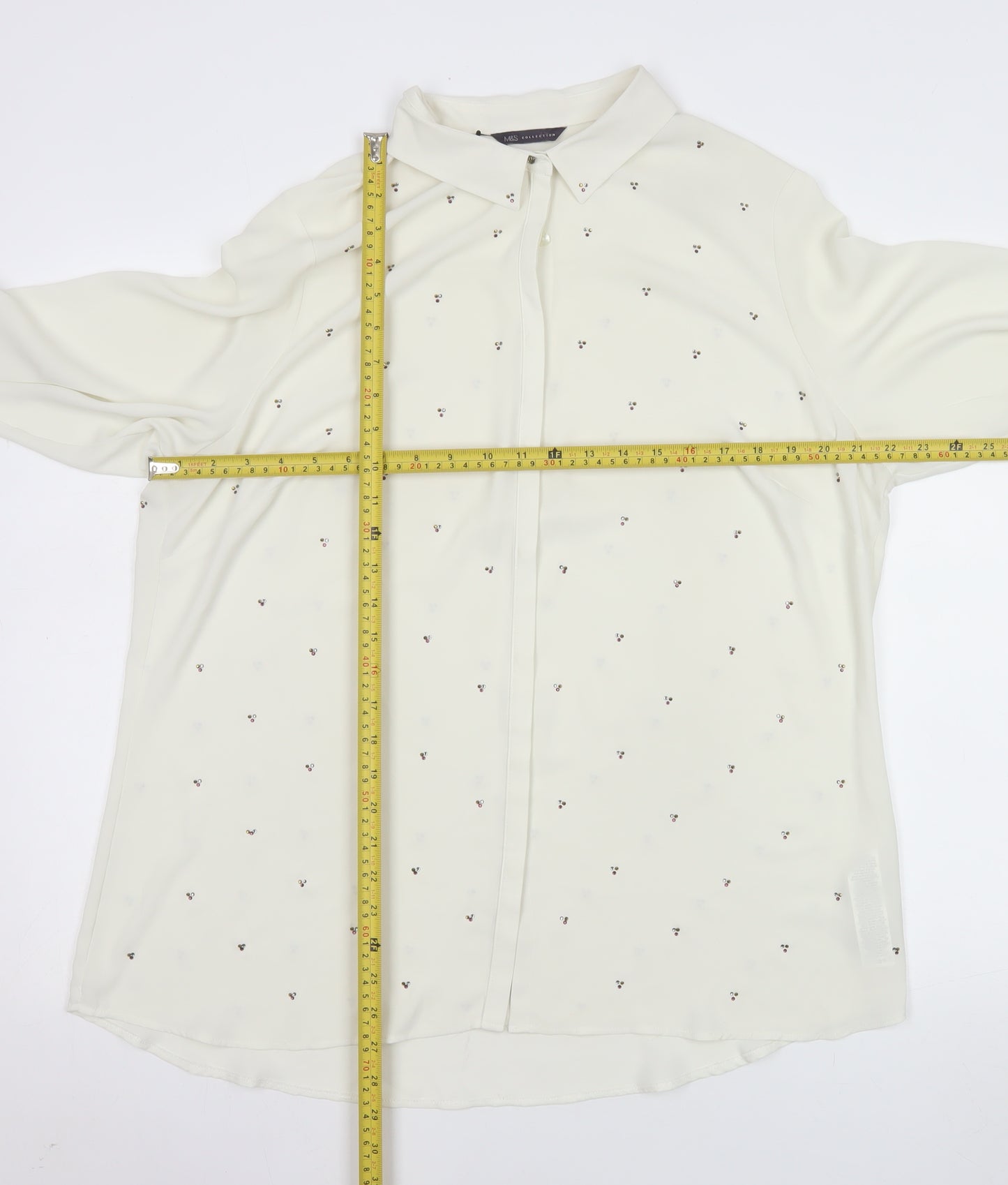 Marks and Spencer Women Ivory Collared Long Sleeve Blouse UK 18