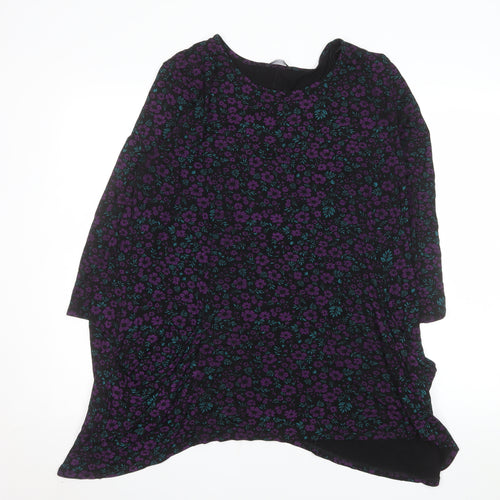 Roman Women Black Floral A-Line Dress Size 20 Long Sleeve