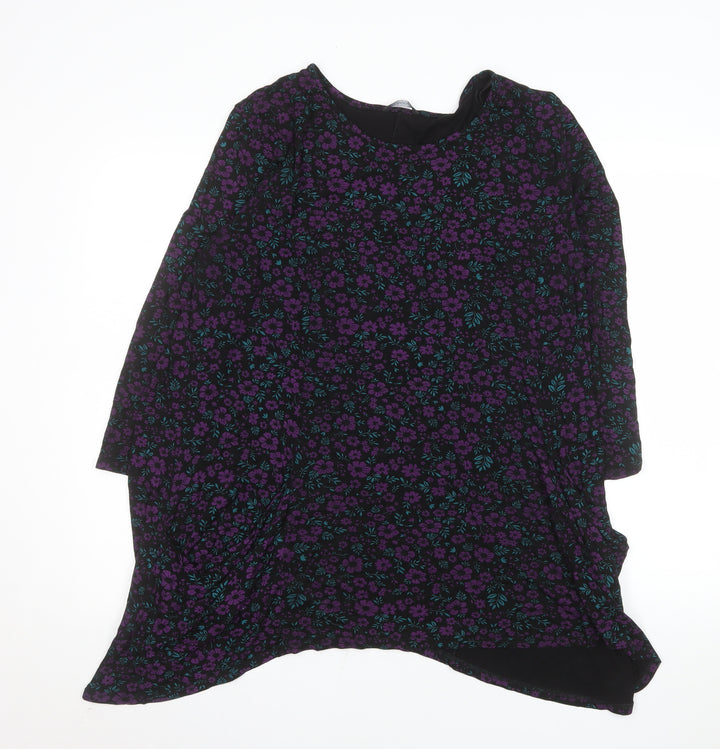 Roman Women Black Floral A-Line Dress Size 20 Long Sleeve