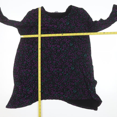 Roman Women Black Floral A-Line Dress Size 20 Long Sleeve