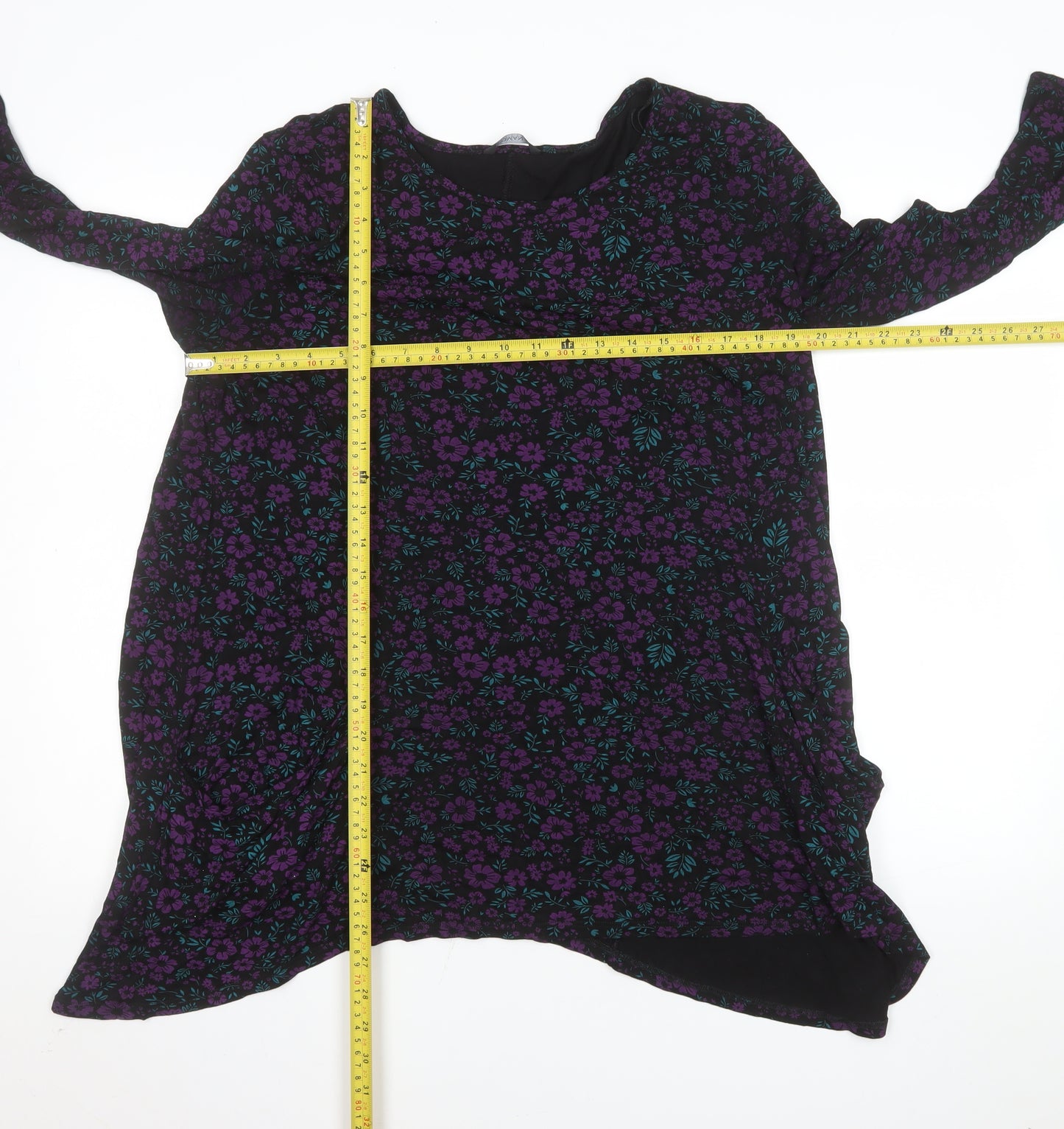 Roman Women Black Floral A-Line Dress Size 20 Long Sleeve
