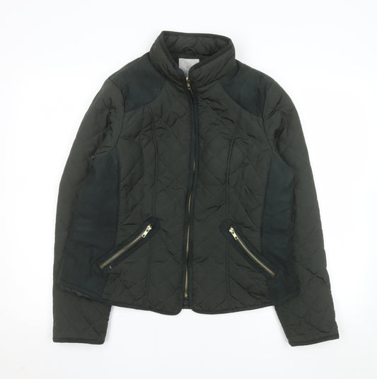 TU Women’s Black Quilted Jacket Size 16 Mid-Length Zip Polyester