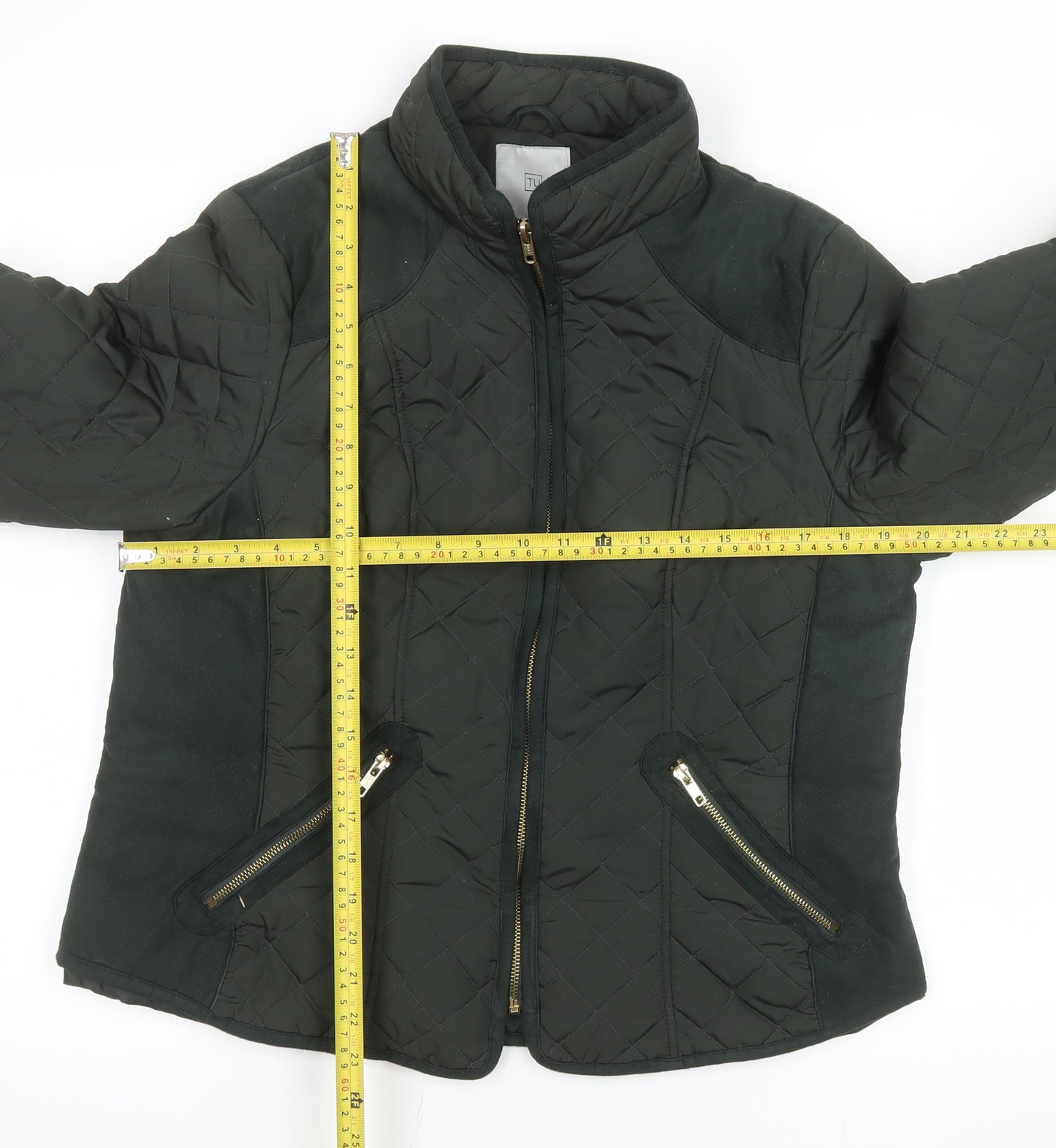 TU Women’s Black Quilted Jacket Size 16 Mid-Length Zip Polyester