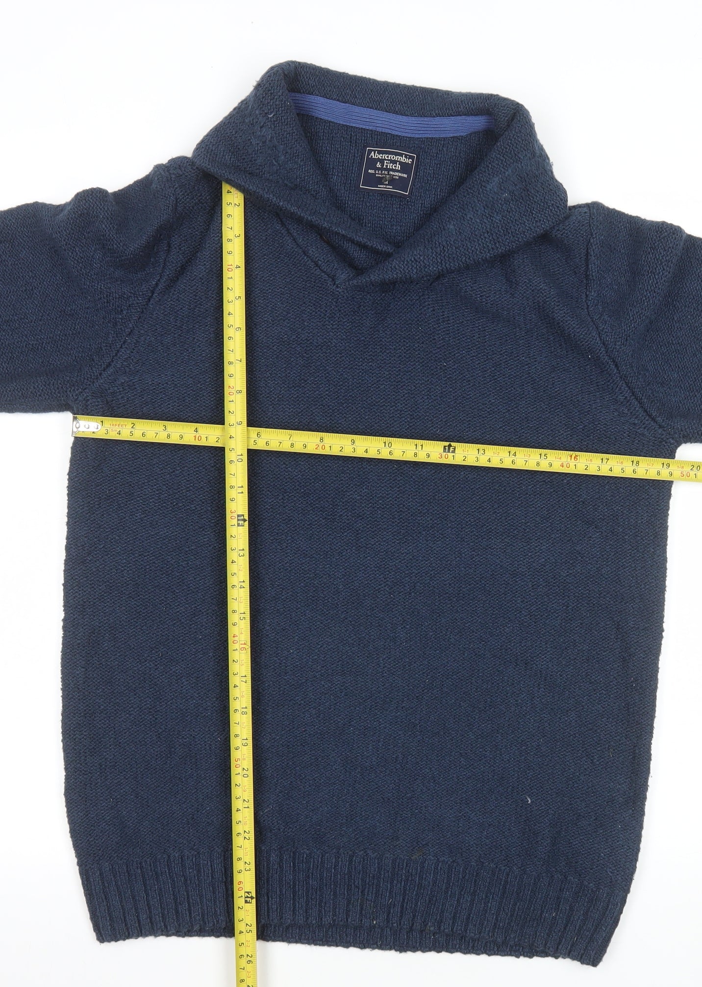 Abercrombie & Fitch Men’s Blue V-Neck Cotton Blend Pullover Jumper M