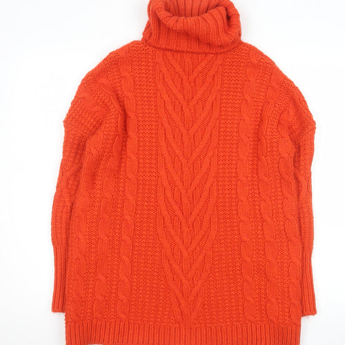 Marks and Spencer Women’s Orange Roll Neck Cable Knit Jumper Size S