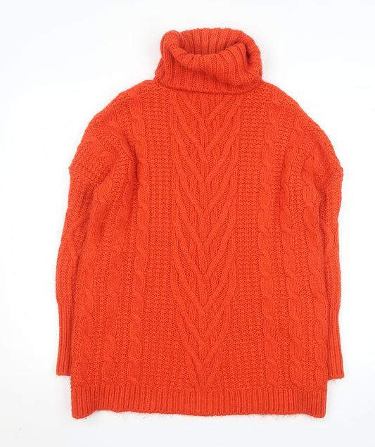 Marks and Spencer Women’s Orange Roll Neck Cable Knit Jumper Size S