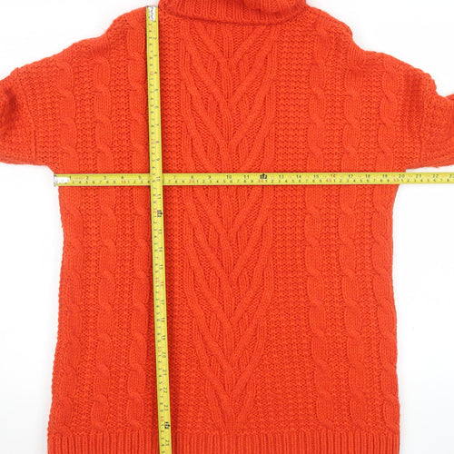 Marks and Spencer Women’s Orange Roll Neck Cable Knit Jumper Size S