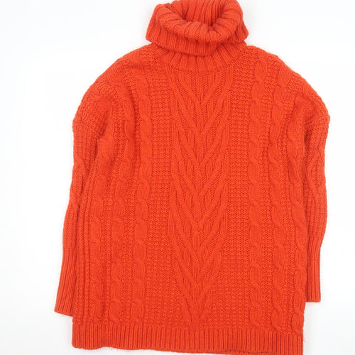 Marks and Spencer Women’s Orange Roll Neck Cable Knit Jumper Size S