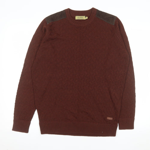 P.G. Field Men's Brown Wool Crew Neck Cable-Knit Jumper M