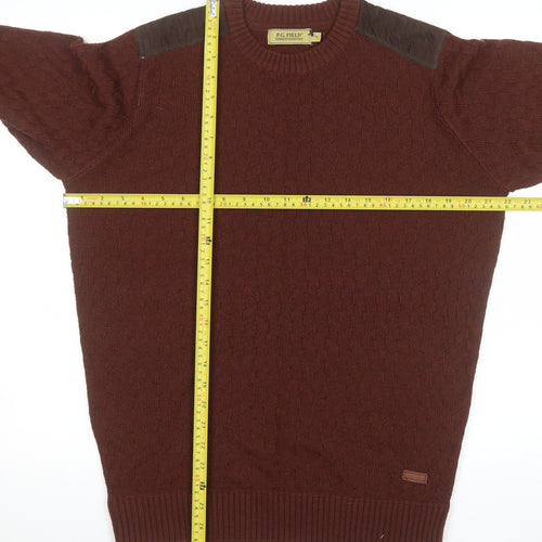 P.G. Field Men's Brown Wool Crew Neck Cable-Knit Jumper M