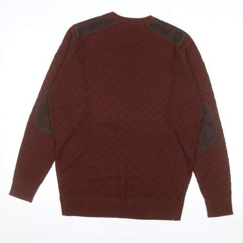 P.G. Field Men's Brown Wool Crew Neck Cable-Knit Jumper M